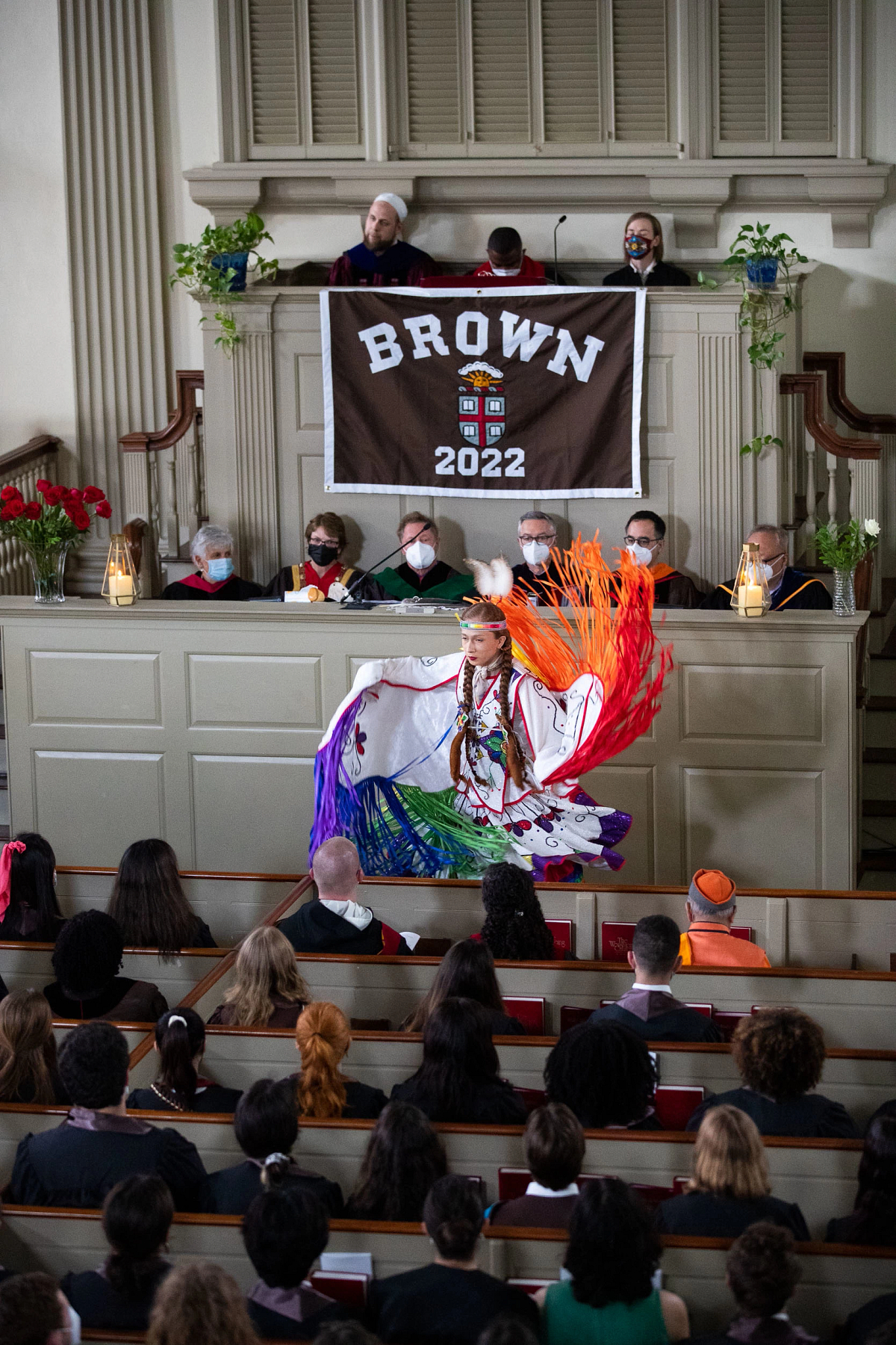 Sherente Harris dances in traditional regalia at 2022 Baccalaureate