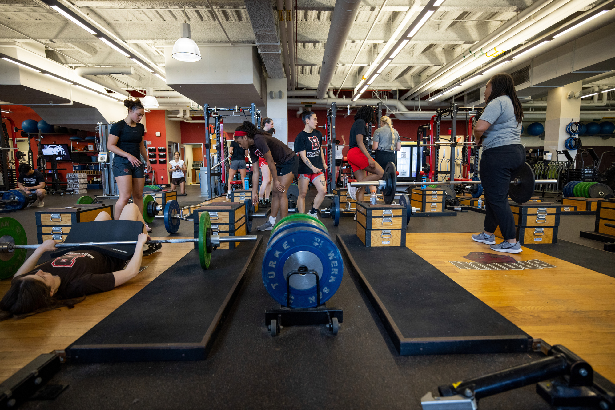 students in the weight room