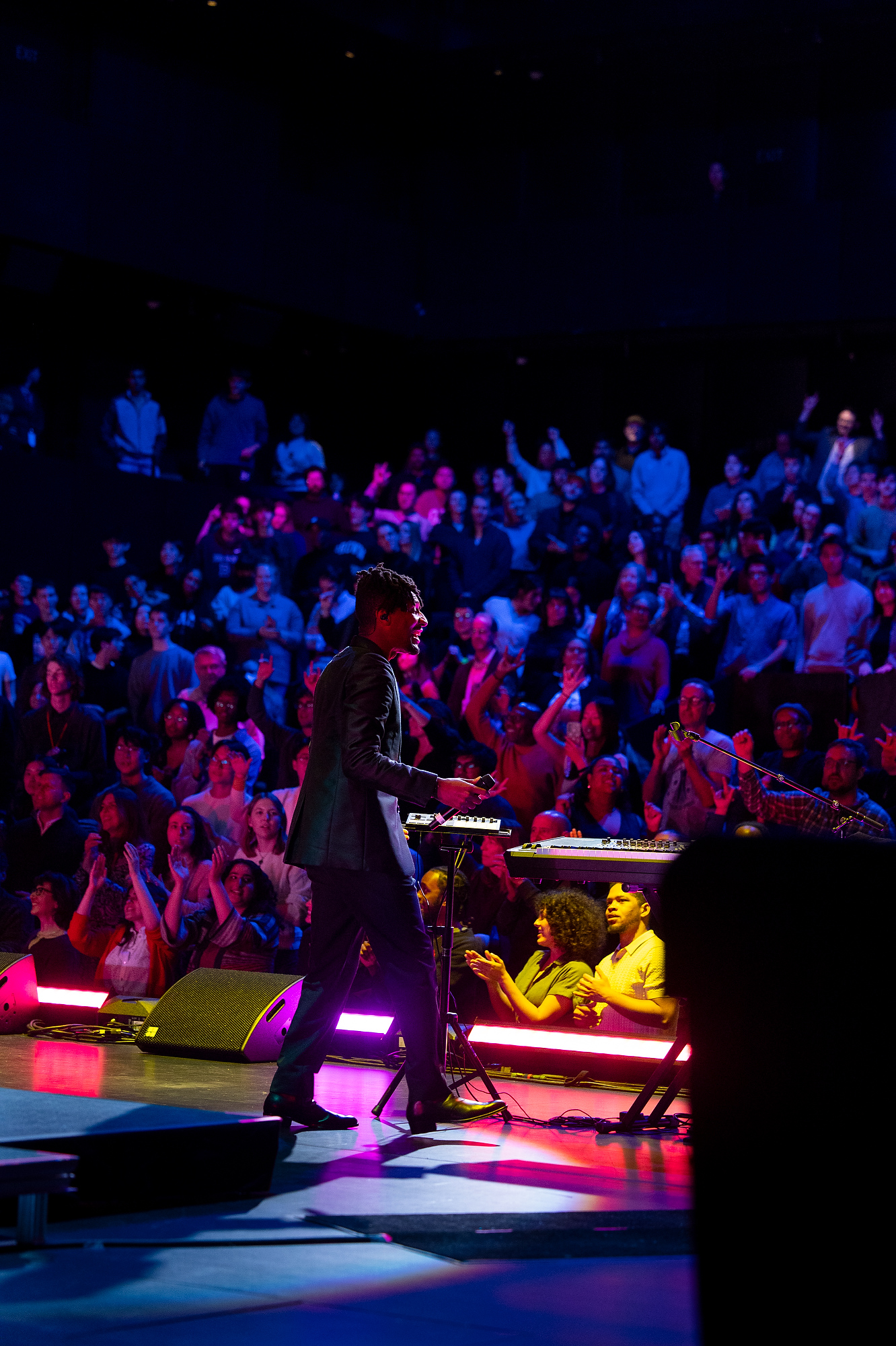 Jon Batiste had the audience on their feet for most of his performance at The Lindemann Performing Arts Center.