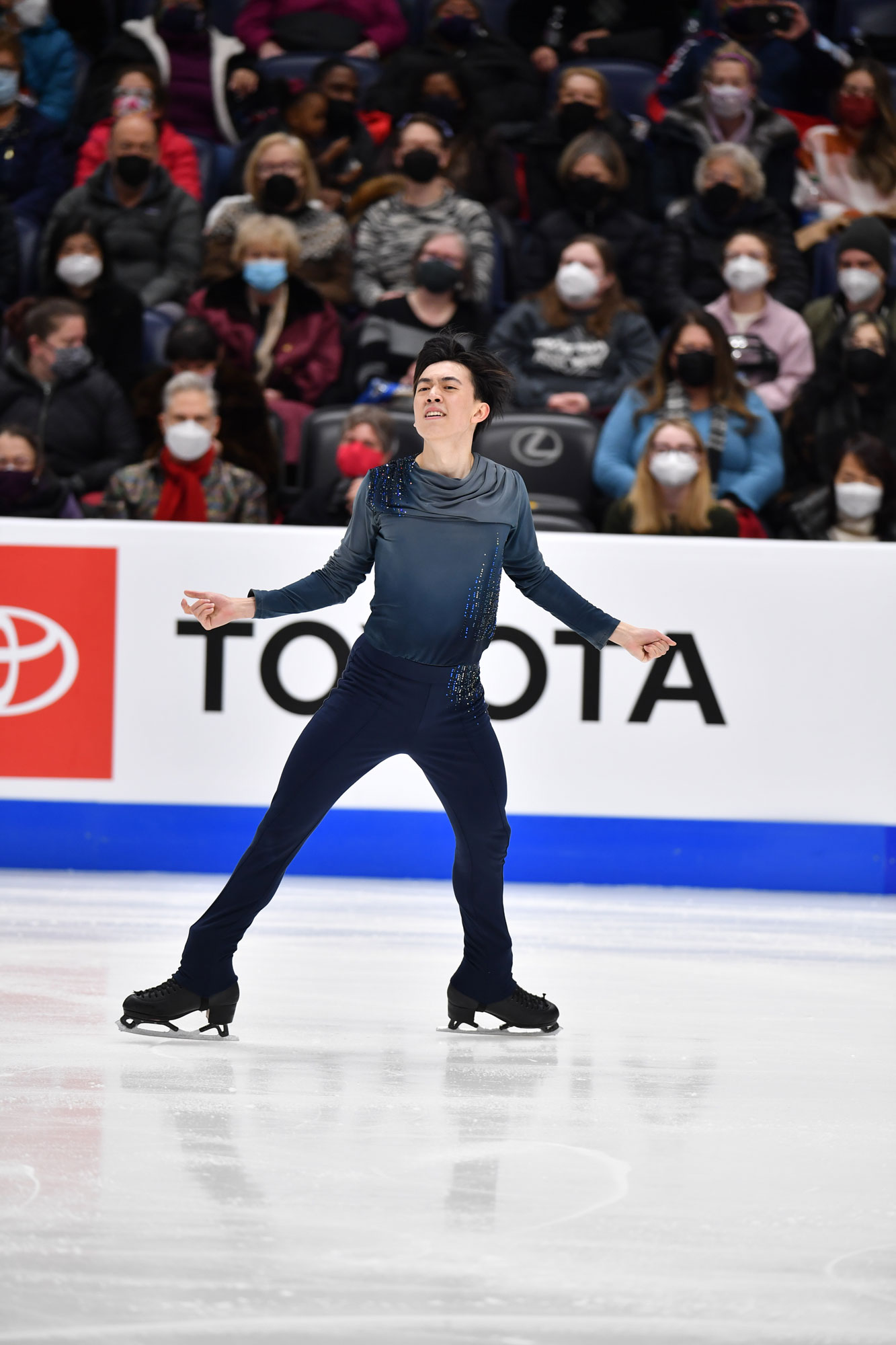 Vincent Zhou skates on the ice during the Olympics