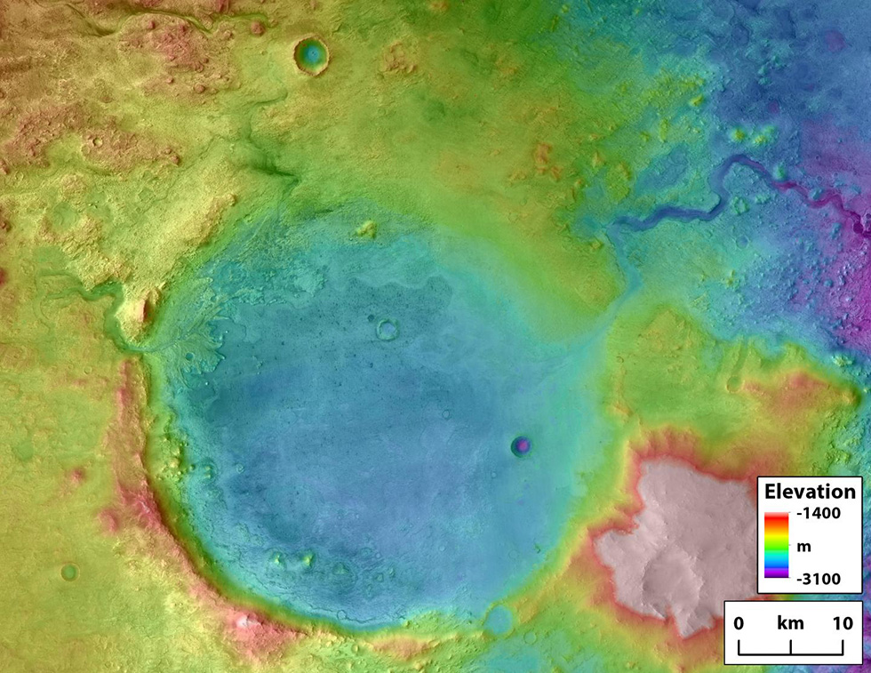 Close-up image of Jezero crater