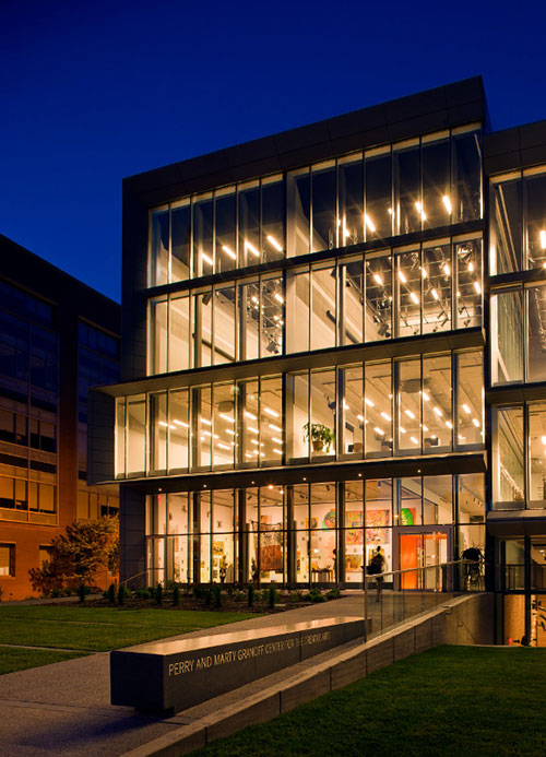 The Granoff Center's glass facade