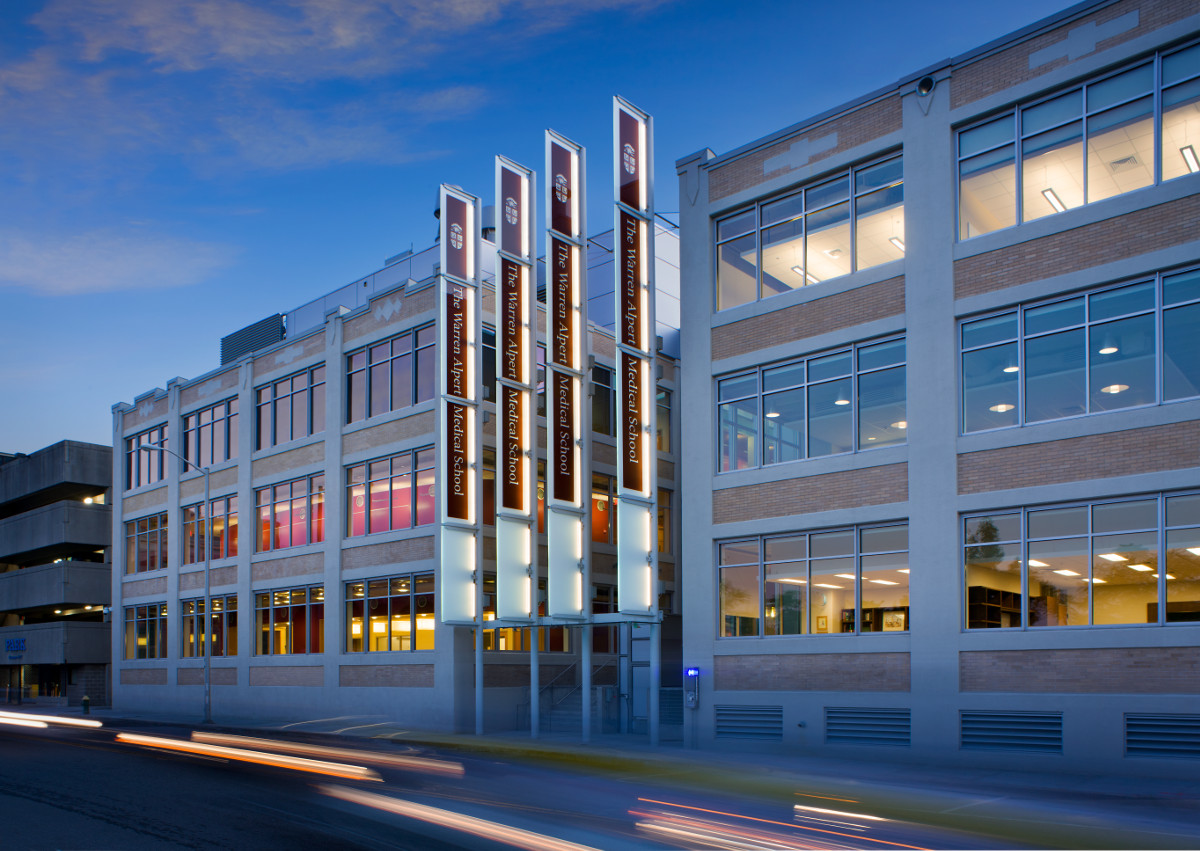 Warren Alpert Medical School building at night