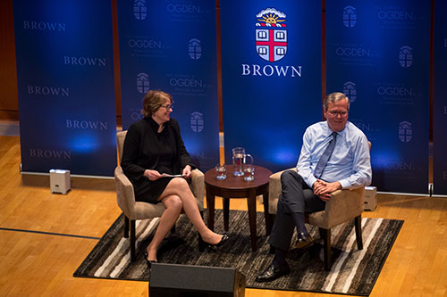 President Christina Paxson with former Florida governor Jeb Bush