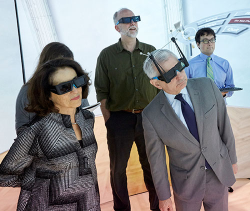 rance Córdova and U.S. Sen. Jack Reed in 3-D glasses