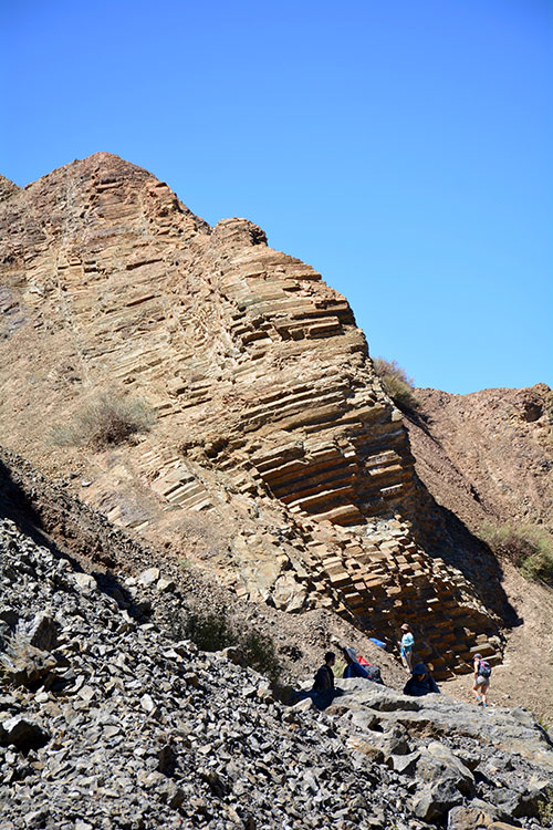 Students surveying columnar joints