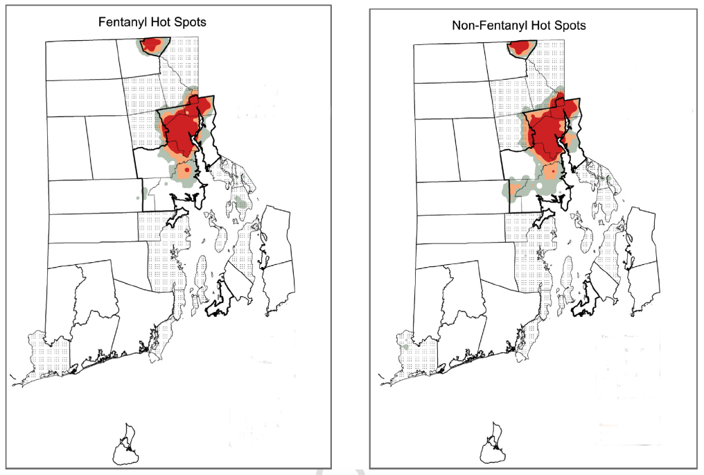 Map of fentanyl hotspots in RI