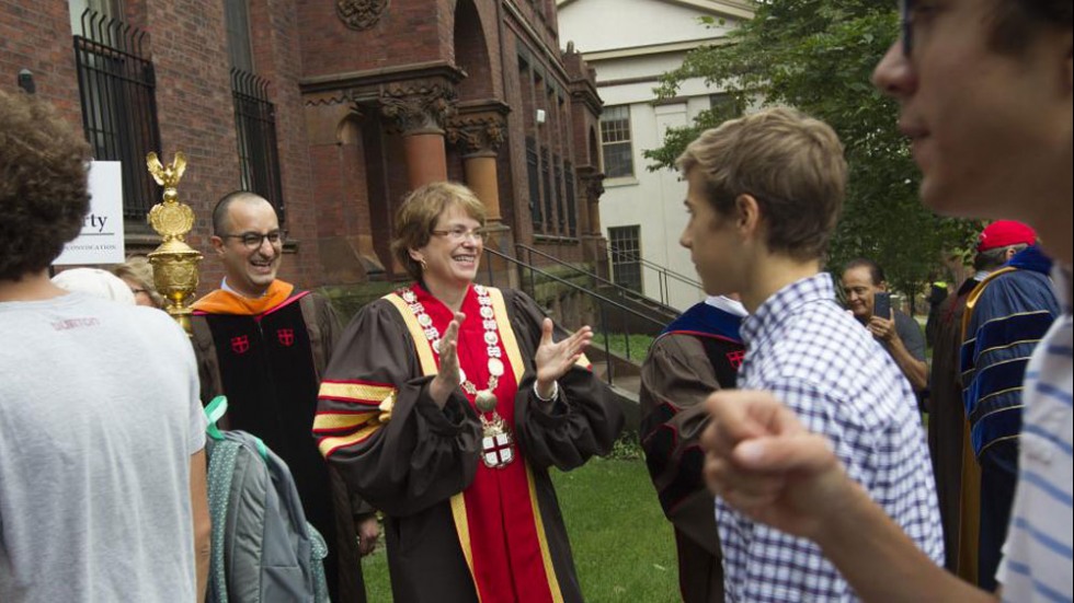 President Paxson talking with students