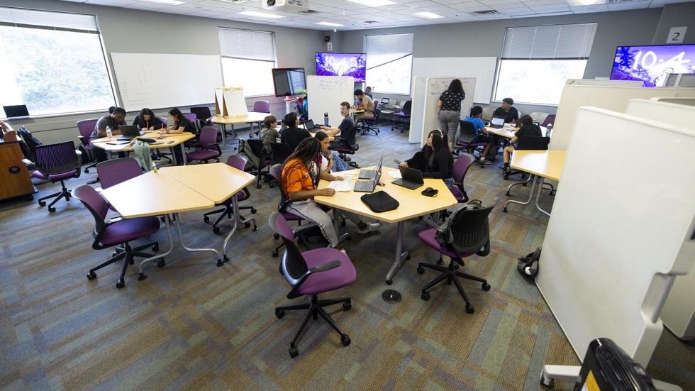 local students take math class on campus