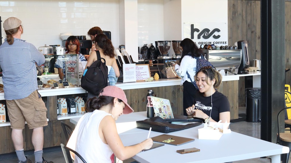 inside of the cafe facing the order counter 