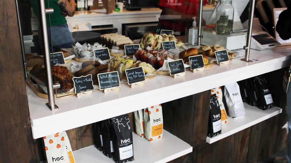 snacks and sandwiches featured in display case