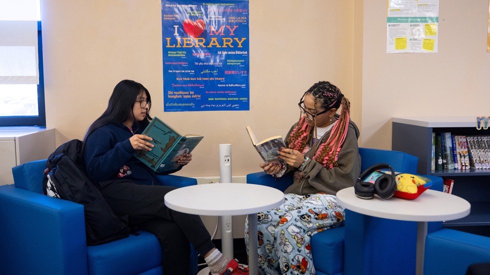 students enjoy a new reading nook